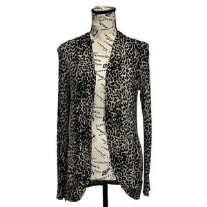 S2J Leopard Cardigan Sweater Viscose Soft Neutral Preppy Casual Modest L